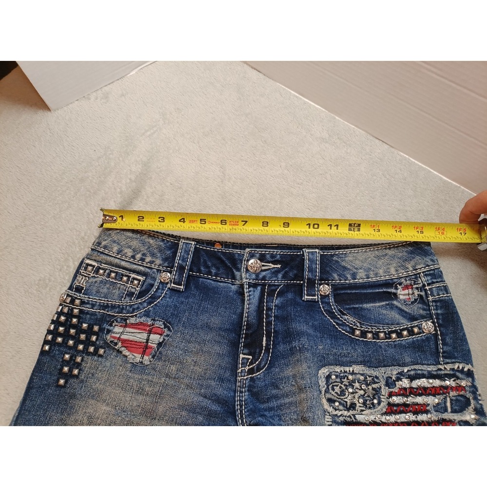 Miss Me Tattered Patriotic Embellished Flag Shorts Crystal Studs 30 Jean Shorts - Picture 4 of 12